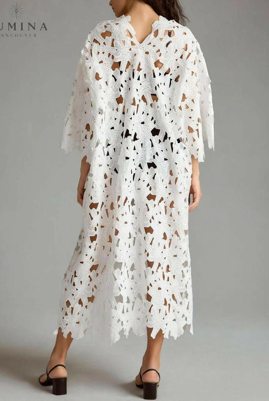 Raquel - Floral Eyelet Long Sleeve Midi Dress