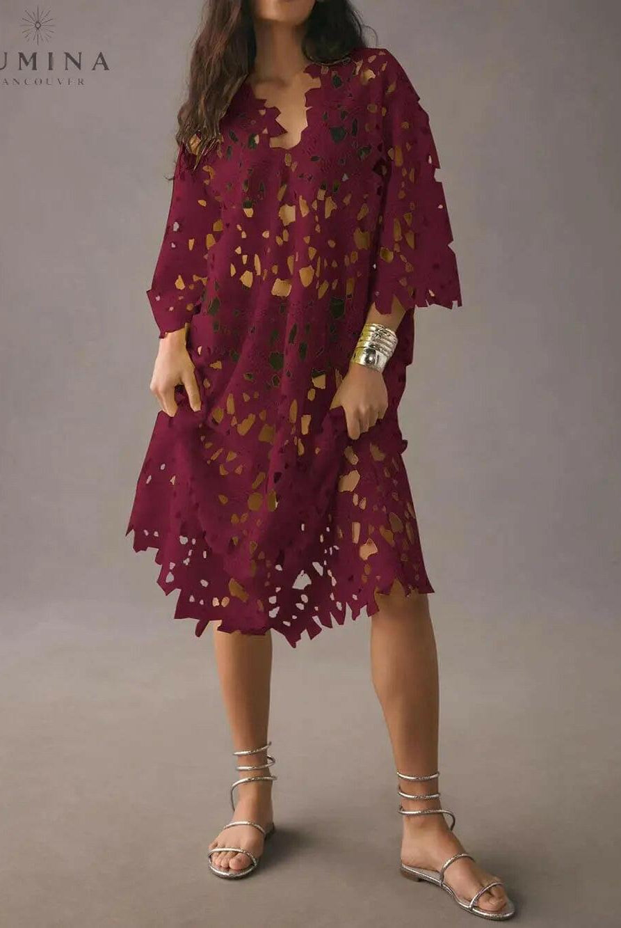Raquel - Floral Eyelet Long Sleeve Midi Dress