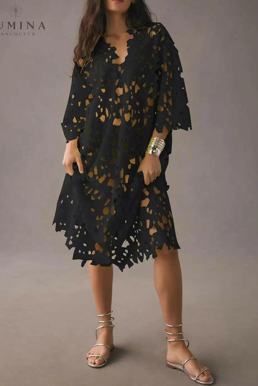 Raquel - Floral Eyelet Long Sleeve Midi Dress