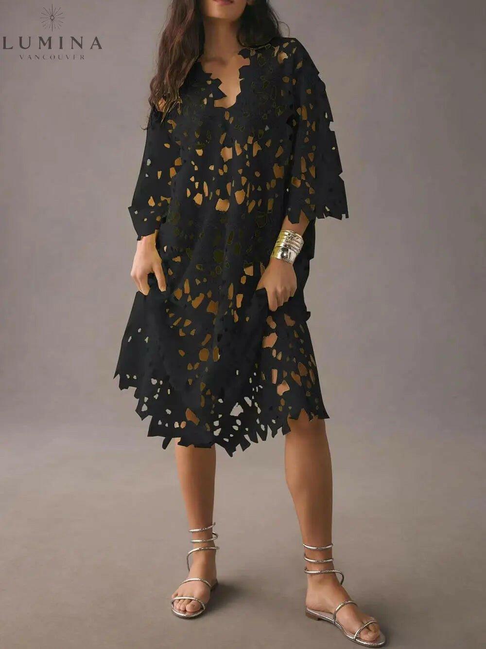 Raquel - Floral Eyelet Long Sleeve Midi Dress