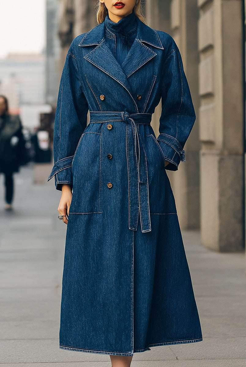 Elena | Double-Breasted Denim Trench Coat - Lumina Vancouver - Lumina Vancouver