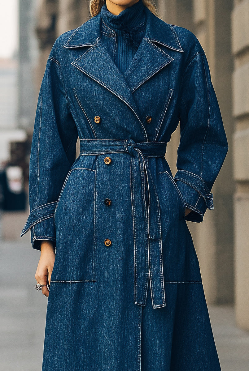 Elena | Double-Breasted Denim Trench Coat - Lumina Vancouver - Lumina Vancouver