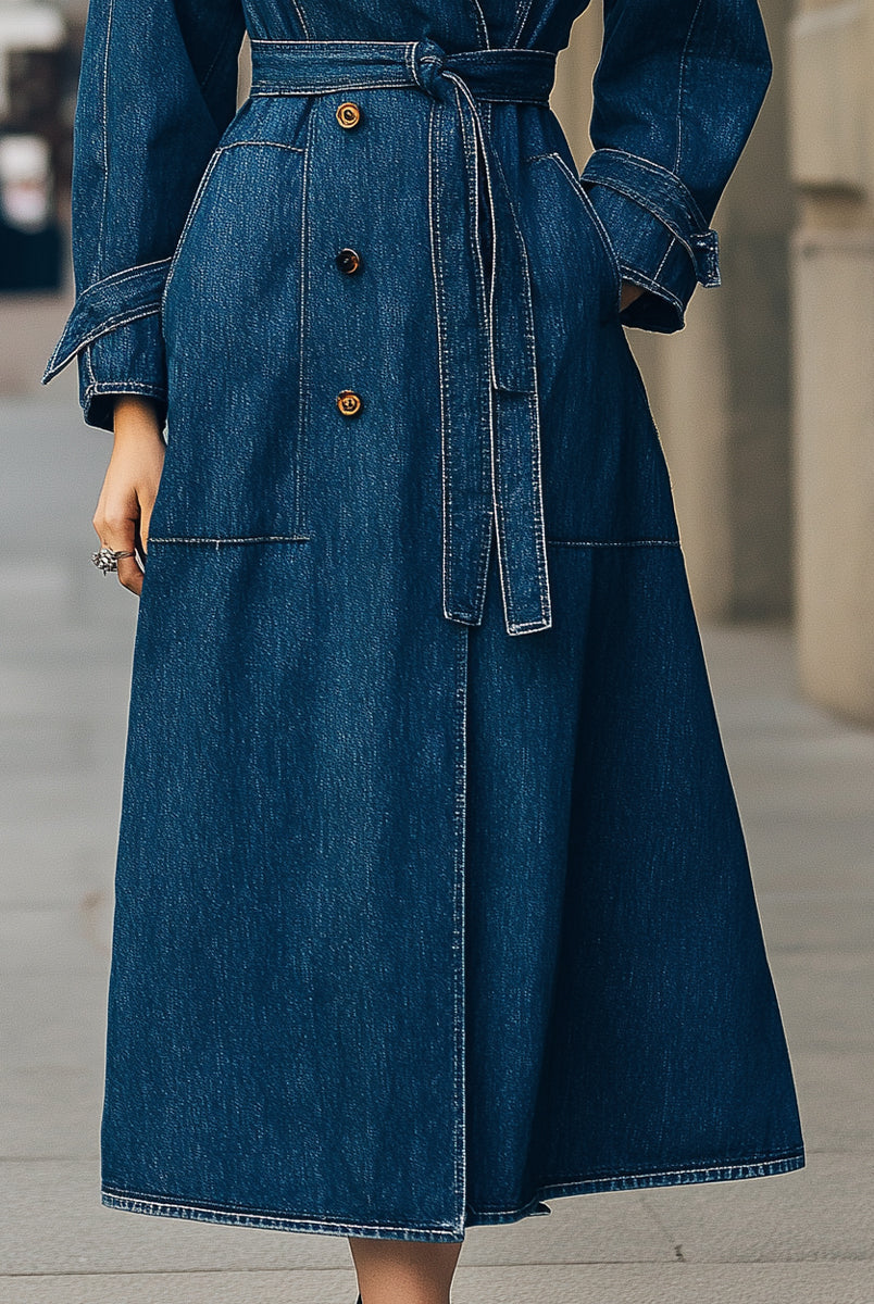 Elena | Double-Breasted Denim Trench Coat - Lumina Vancouver - Lumina Vancouver