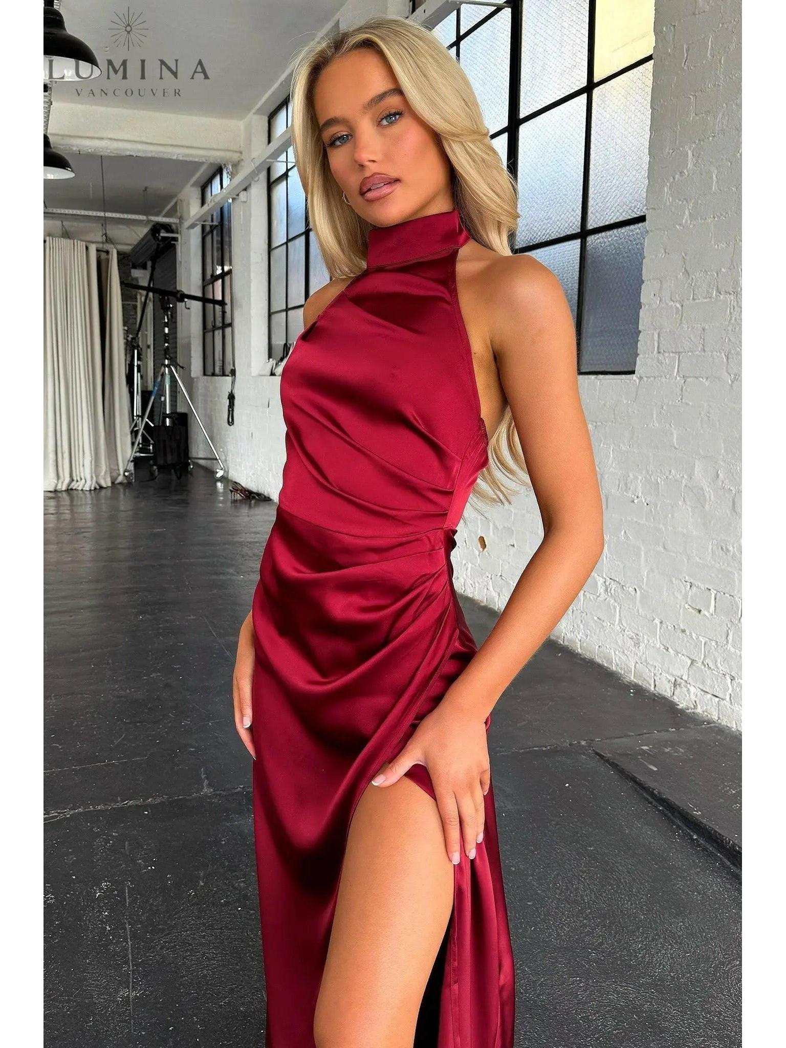 Florencia - Halterneck Sleeveless Slit Maxi Dress