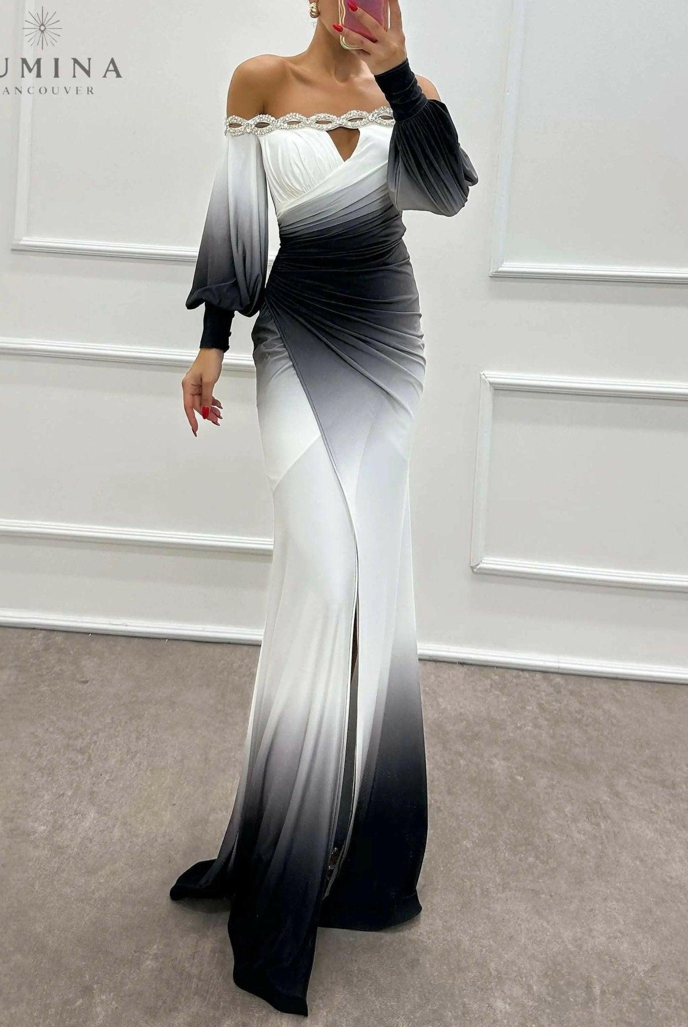 Delia - Gradient Off-Shoulder Evening Dress