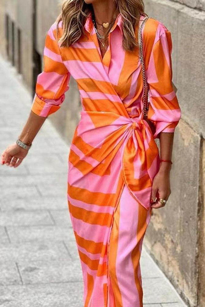 Bernice - Striped Midi Shirt Dress
