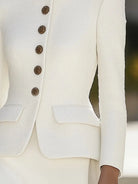 Elena | Textured Blazer with Stand Collar and Gold Buttons – Lumina Vancouver - Lumina Vancouver