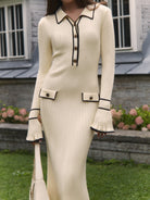 Luna | Contrast Trim Midi Dress Buttons - Lumina Vancouver - Lumina Vancouver