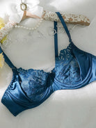 Blue Lace Satin Mesh Push-Up Sexy Lingerie Set