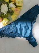 Blue Lace Satin Mesh Push-Up Sexy Lingerie Set