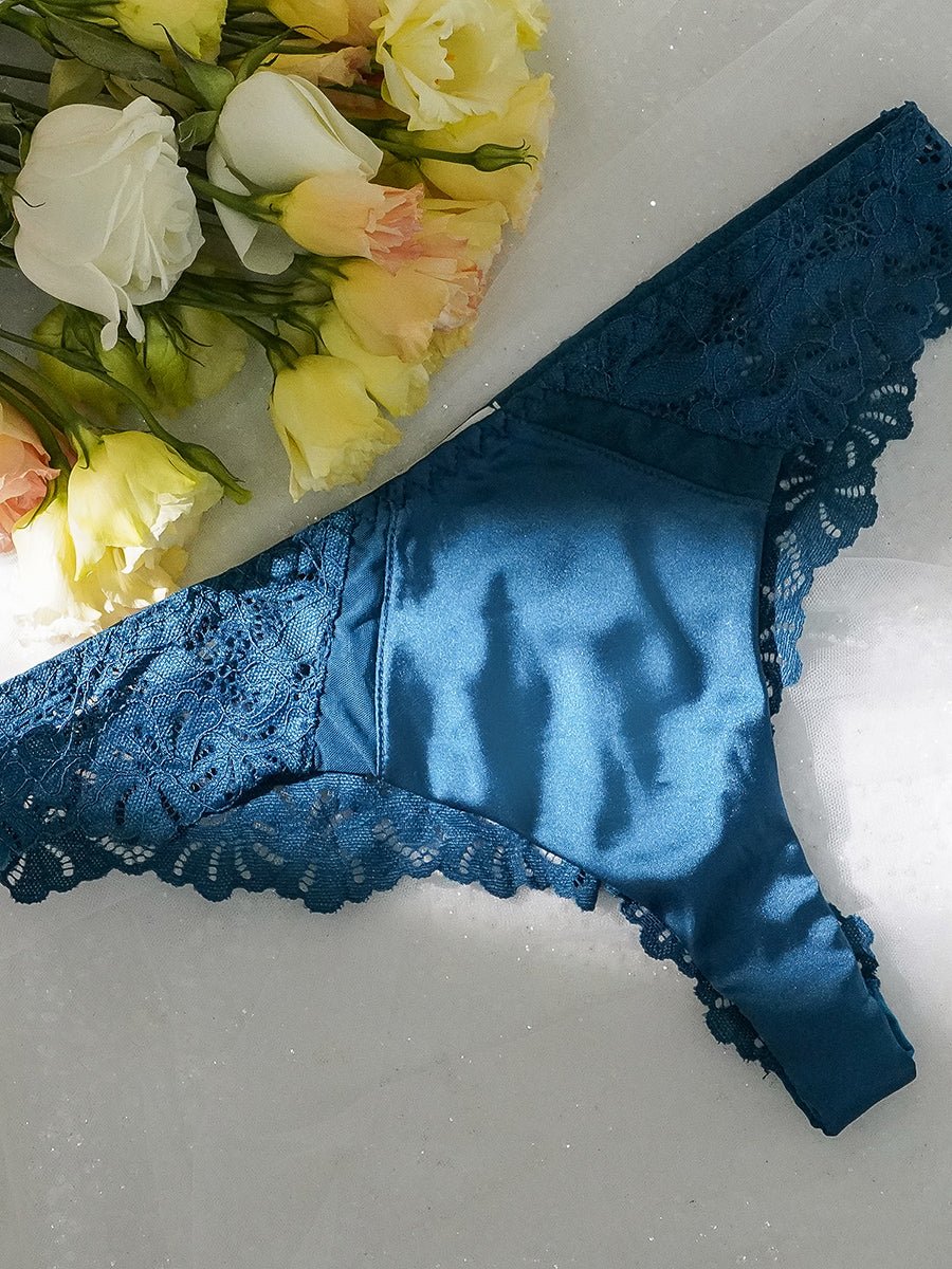 Blue Lace Satin Mesh Push-Up Sexy Lingerie Set