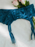 Blue Lace Satin Mesh Push-Up Sexy Lingerie Set