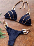 Contrast Color Stripe Roman-kont Bikini Set