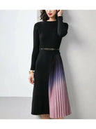Giulia | Gradient Pleated Splicing Belted Knit Dress