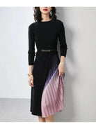 Giulia | Gradient Pleated Splicing Belted Knit Dress