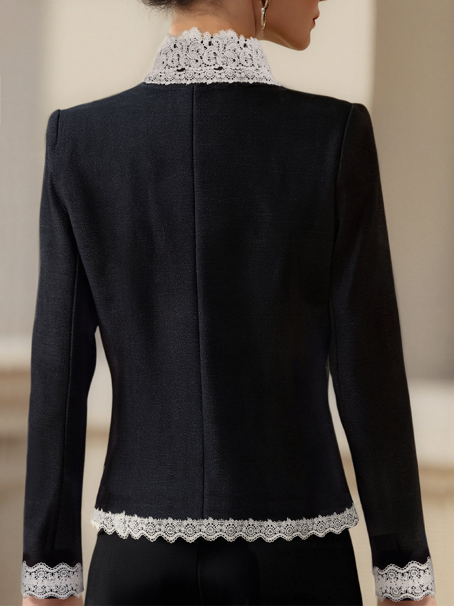 Luna | Pearl Button Blazer Lace Trim - Lumina Vancouver - Lumina Vancouver