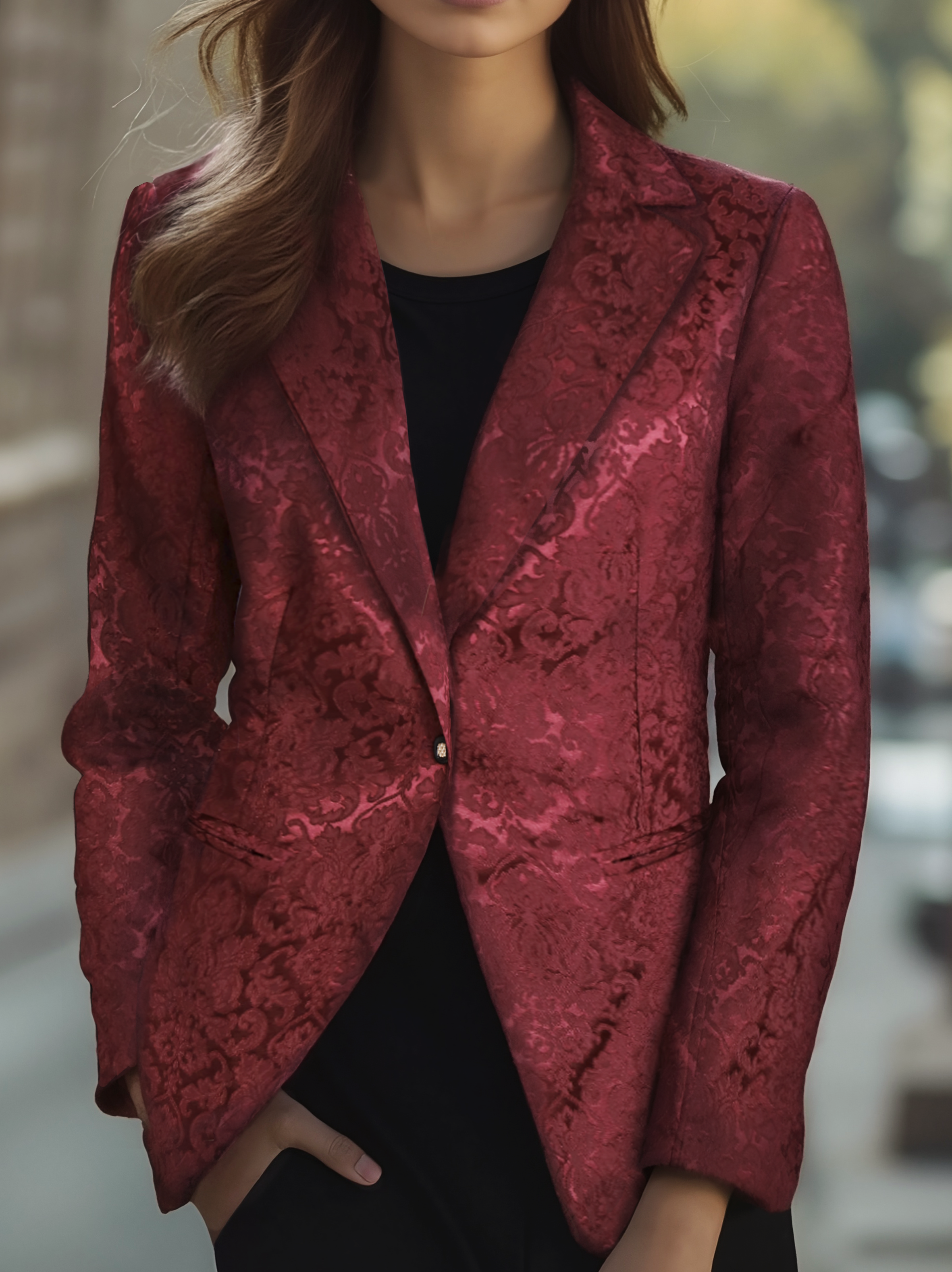 Luna | Burgundy Jacquard Satin Blazer - Lumina Vancouver - Lumina Vancouver