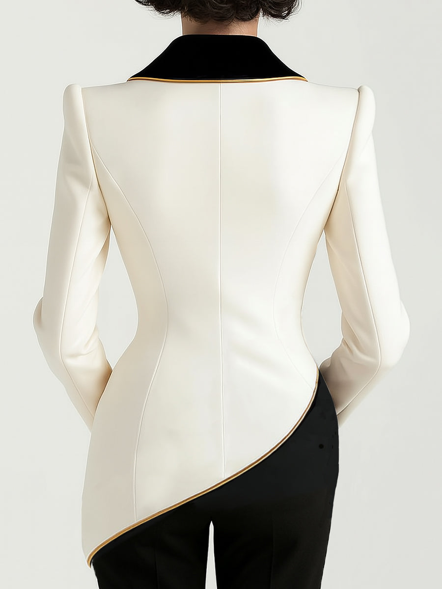 Elena | Blazer with Asymmetrical Design and Black Contrast Lapels - Lumina Vancouver - Lumina Vancouver