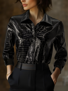 Glossy Black Crocodile Embossed Shirt - Lumina Vancouver