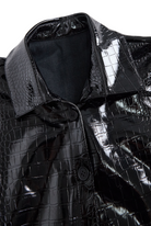 Glossy Black Crocodile Embossed Shirt - Lumina Vancouver