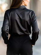 Luna | Black Satin Long Sleeve Blouse - Lumina Vancouver - Lumina Vancouver
