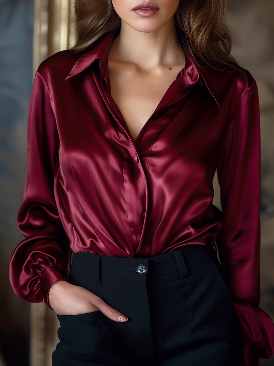 Luna | Black Satin Long Sleeve Blouse - Lumina Vancouver - Lumina Vancouver