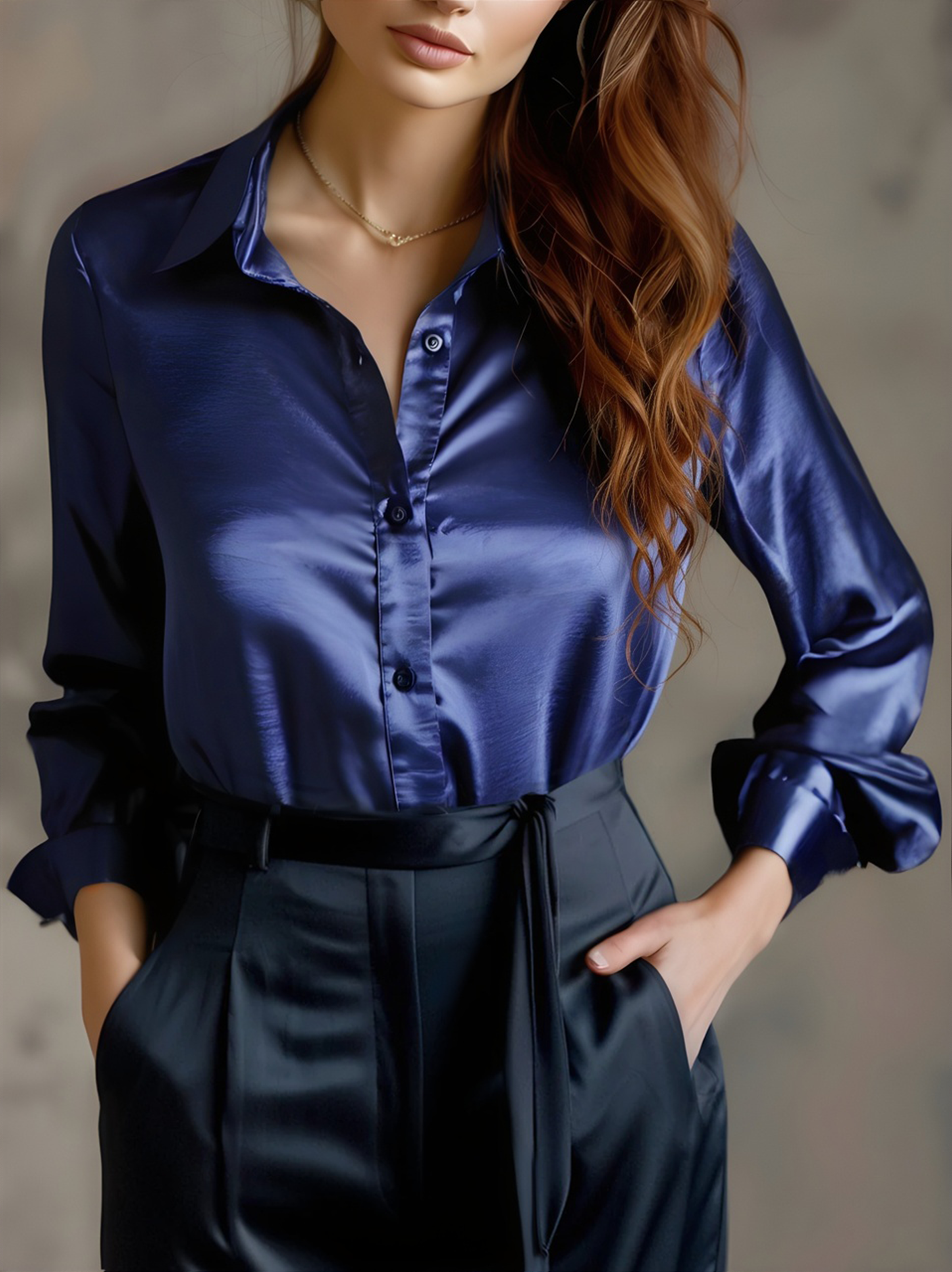 Luna | Black Satin Long Sleeve Blouse - Lumina Vancouver - Lumina Vancouver
