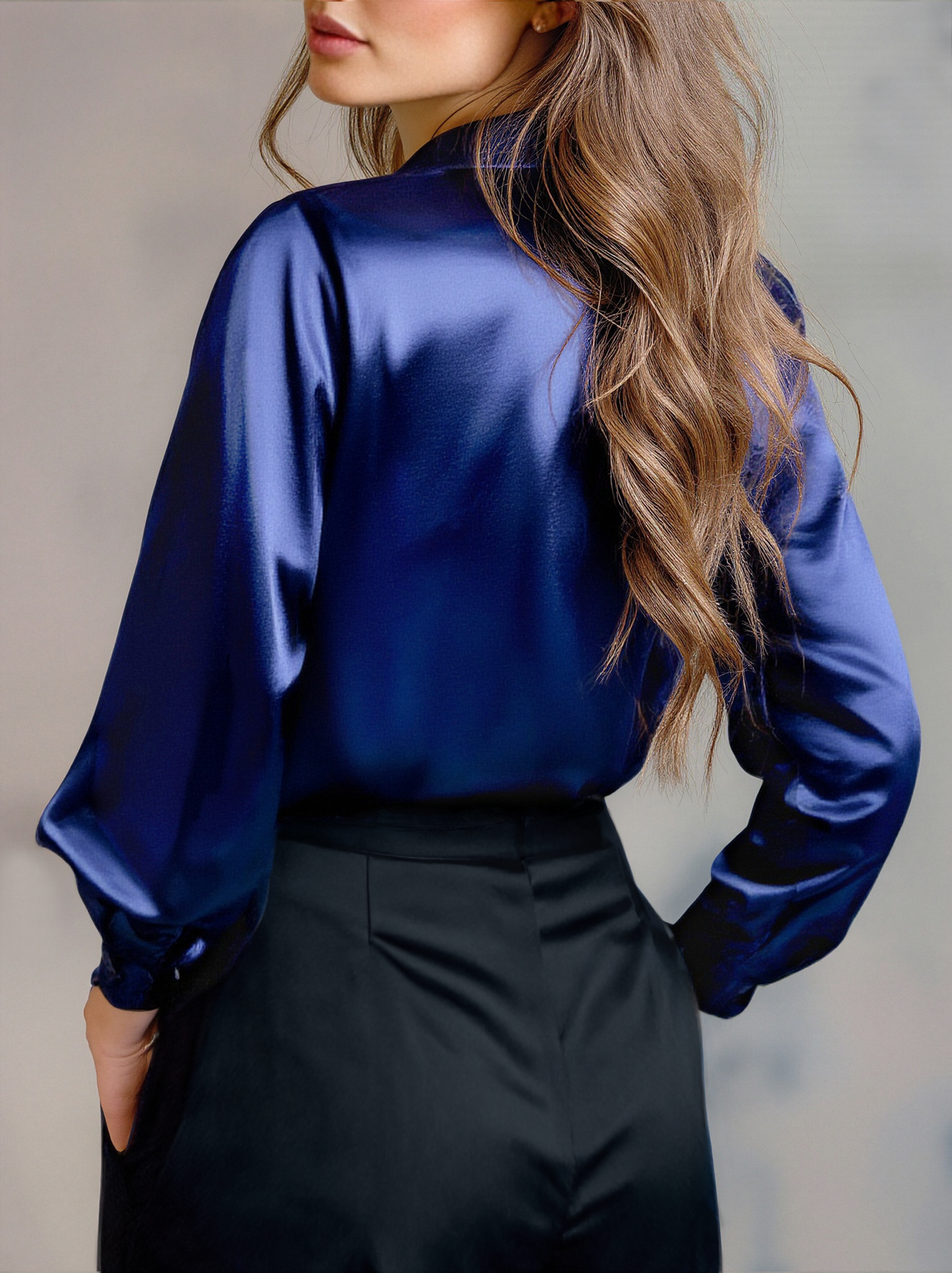 Luna | Black Satin Long Sleeve Blouse - Lumina Vancouver - Lumina Vancouver