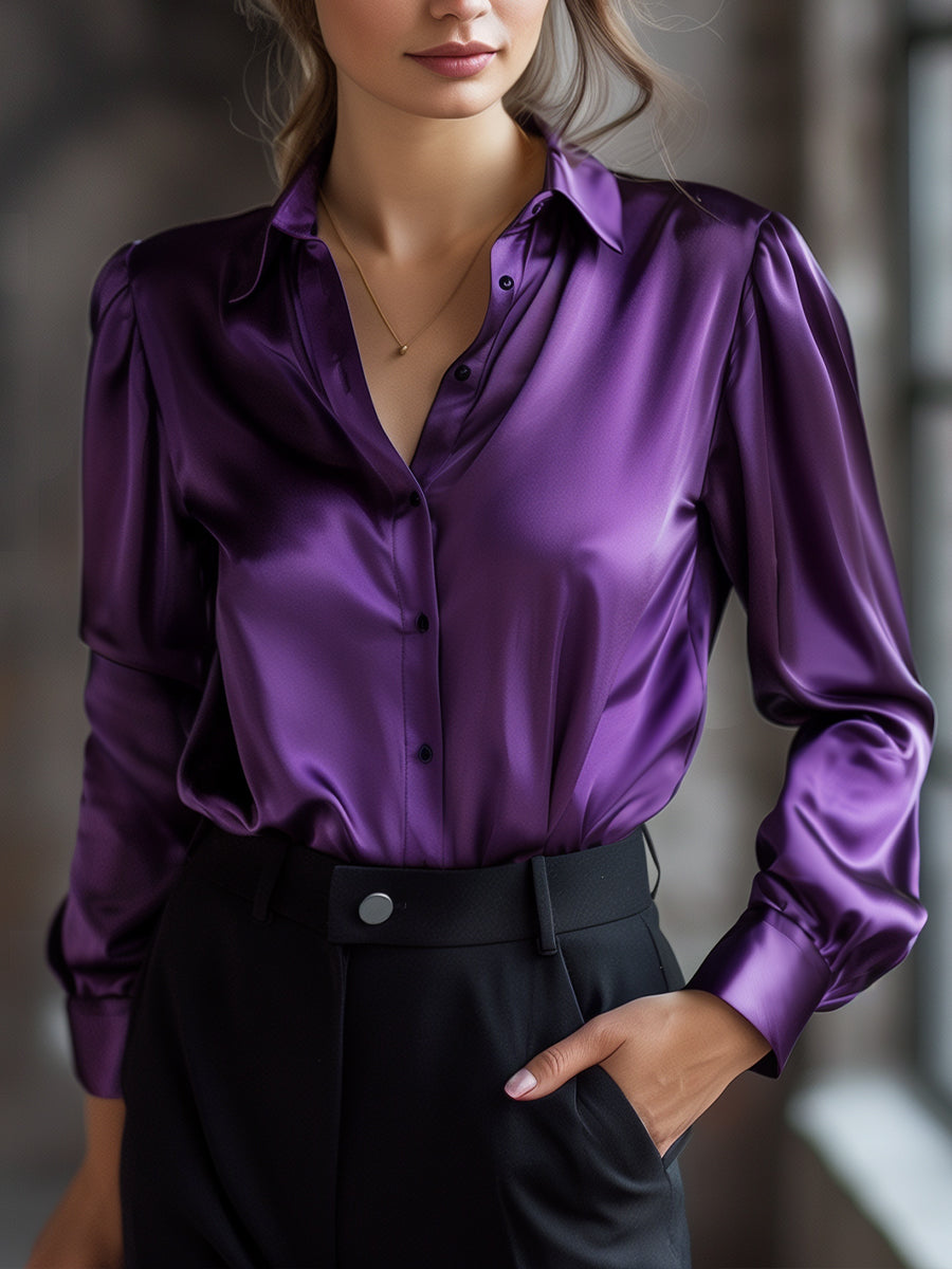 Luna | Black Satin Long Sleeve Blouse - Lumina Vancouver - Lumina Vancouver