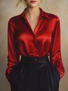 Luna | Black Satin Long Sleeve Blouse - Lumina Vancouver - Lumina Vancouver