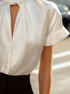 Isabelle | White Satin Keyhole Blouse - Lumina Vancouver - Lumina Vancouver