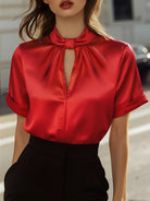 Isabelle | White Satin Keyhole Blouse - Lumina Vancouver - Lumina Vancouver