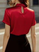 Isabelle | White Satin Keyhole Blouse - Lumina Vancouver - Lumina Vancouver