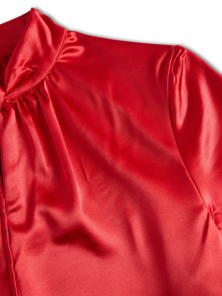 Isabelle | White Satin Keyhole Blouse - Lumina Vancouver - Lumina Vancouver