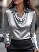 Delphine | White Draped Satin Blouse - Lumina Vancouver - Lumina Vancouver