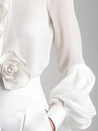 Isabelle | White Blouse With 3D Roses - Lumina Vancouver - Lumina Vancouver