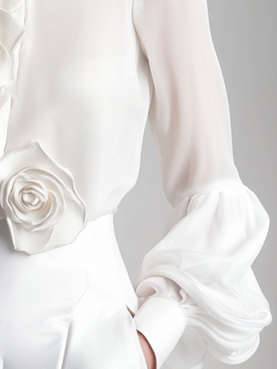 Isabelle | White Blouse With 3D Roses - Lumina Vancouver - Lumina Vancouver