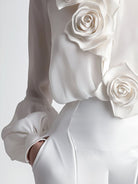 Isabelle | White Blouse With 3D Roses - Lumina Vancouver - Lumina Vancouver