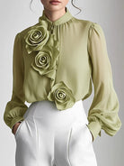 Isabelle | White Blouse With 3D Roses - Lumina Vancouver - Lumina Vancouver