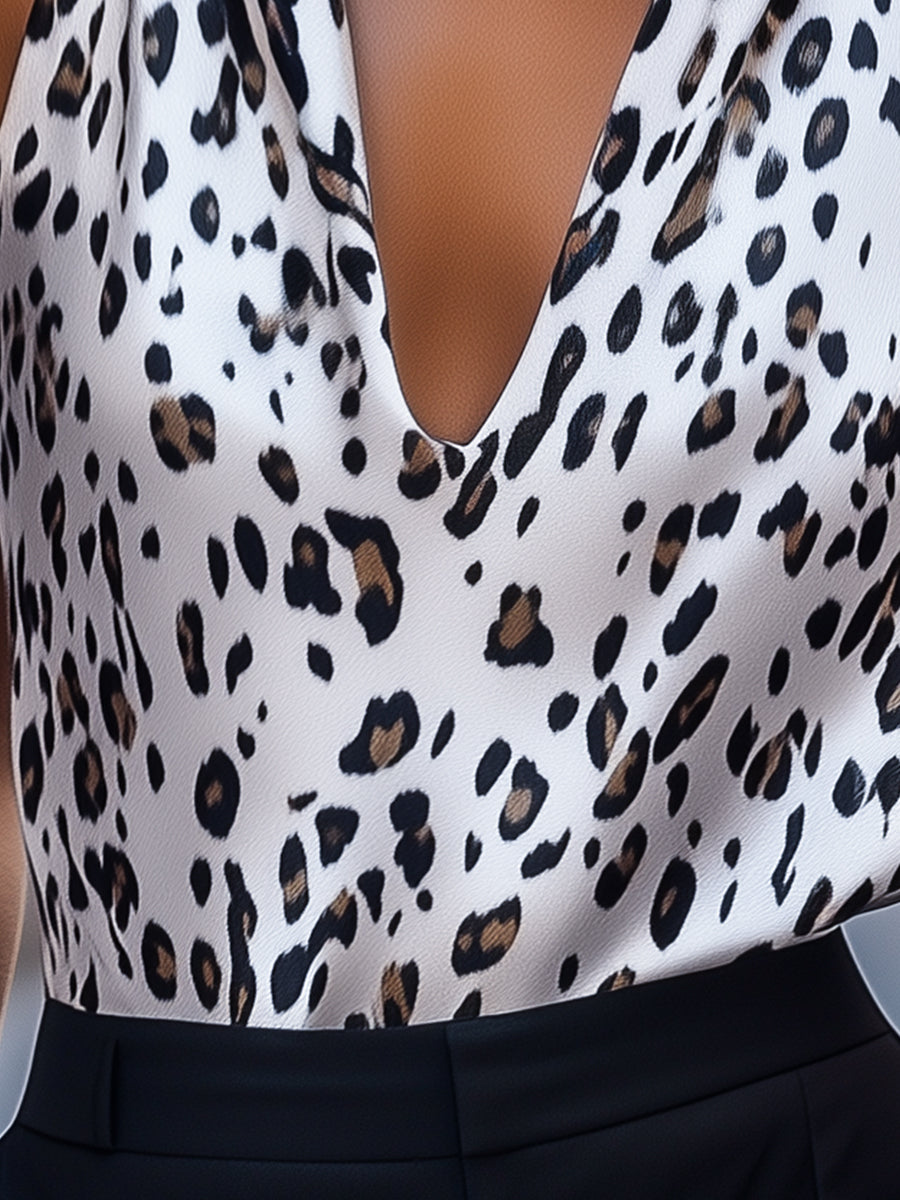 Isla | Leopard Print Satin Halter Top - Lumina Vancouver - Lumina Vancouver