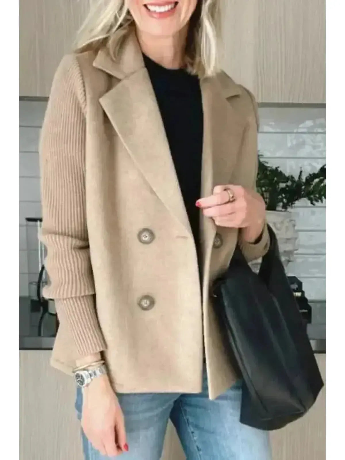 Harper | Button patchwork sleeves casual coat