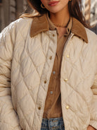 Elena | Quilted Cropped Jacket with Corduroy Collar in Beige - Lumina Vancouver - Lumina Vancouver