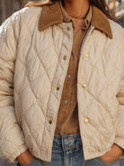 Elena | Quilted Cropped Jacket with Corduroy Collar in Beige - Lumina Vancouver - Lumina Vancouver