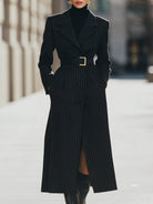 Aurora | Structured Pinstripe Belted Long Coat - Lumina Vancouver - Lumina Vancouver