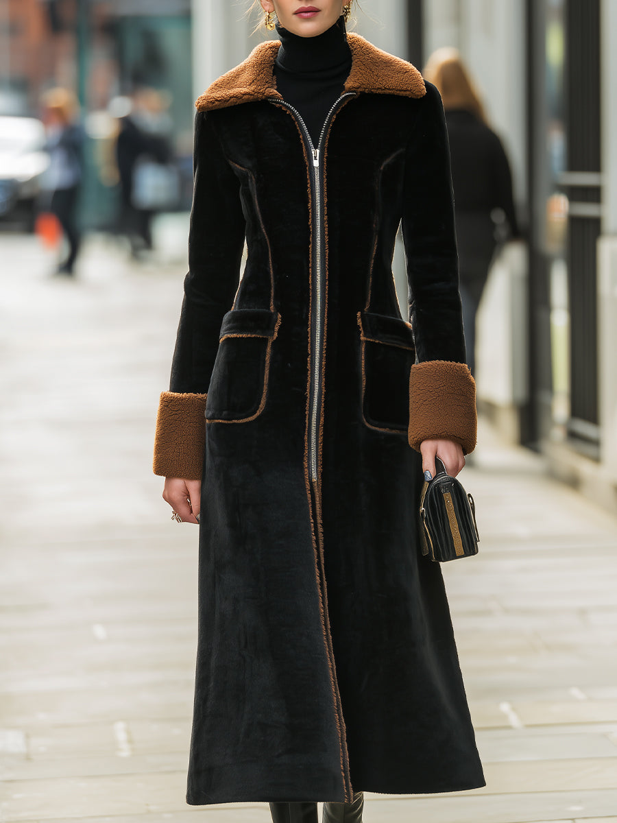 Elena | Long Plush Coat with Elegant Contrast Trim - Lumina Vancouver - Lumina Vancouver
