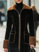 Elena | Long Plush Coat with Elegant Contrast Trim - Lumina Vancouver - Lumina Vancouver