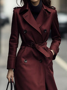 Elena | Double-Breasted Belted Trench Coat in Burgundy - Lumina Vancouver - Lumina Vancouver