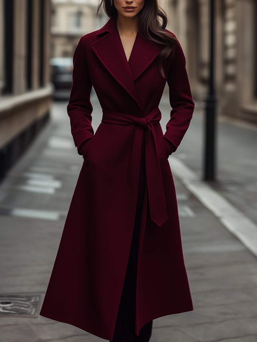 Elena | Structured Burgundy Wool Trench Coat with Feminine Fit - Lumina Vancouver - Lumina Vancouver