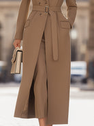 Isabelle | Belted Long Camel Wrap Coat - Lumina Vancouver - Lumina Vancouver