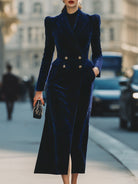 Aurora | Double-Breasted Long Coat in Midnight Blue Velvet - Lumina Vancouver - Lumina Vancouver